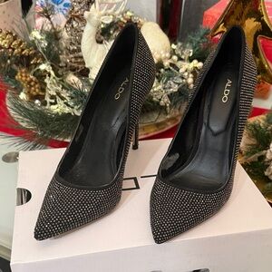 ALDO Black and Silver Studded Heels
